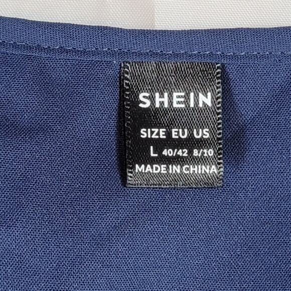 Shein Blue Wrap Around Style Sleeveless Ruffle Dress Women's Size L - Picture 2 of 7